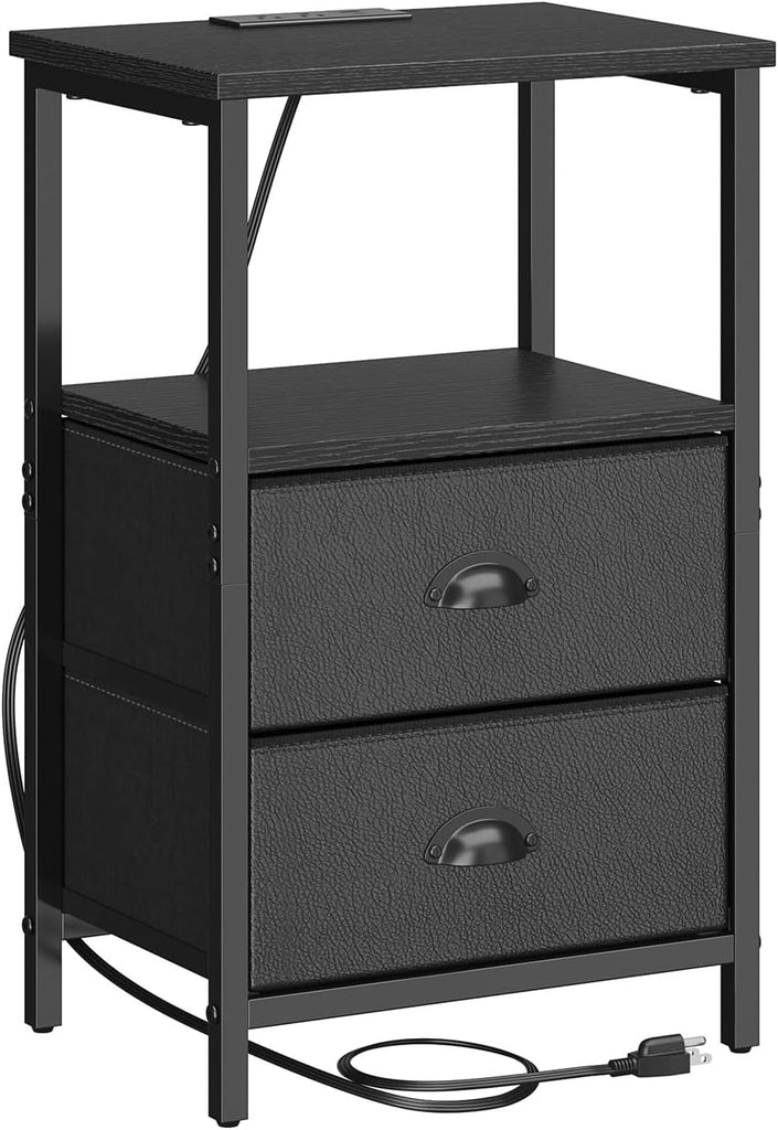 Nightstand with Charging Station, LED Night Stand Set 2, Bedside Table End Table Set of 2, Bedroom Table with 2