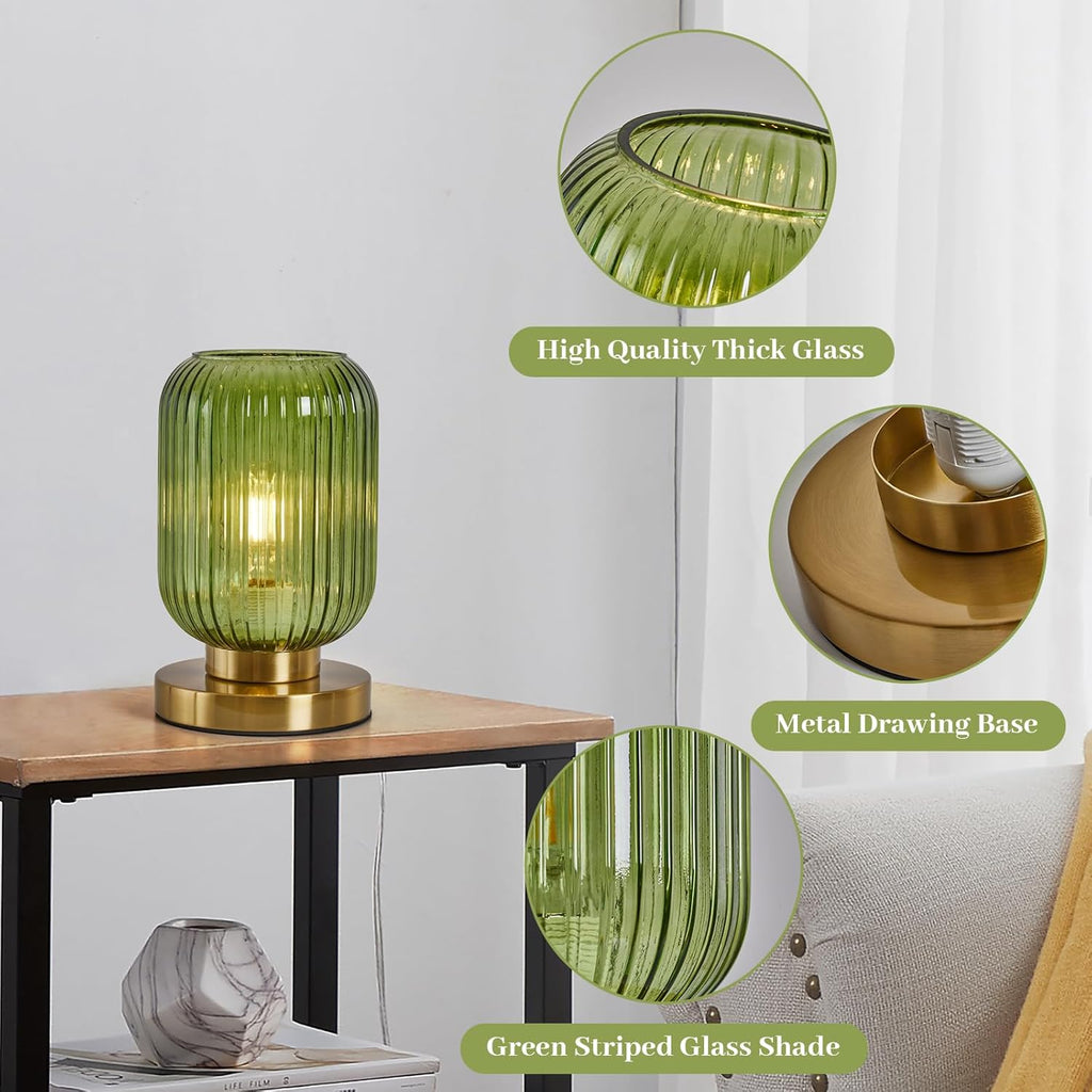 Glass Table Lamps Mid Century Modern Globe, Dimmable Green Table Lamp, Small Gold Table Lamp