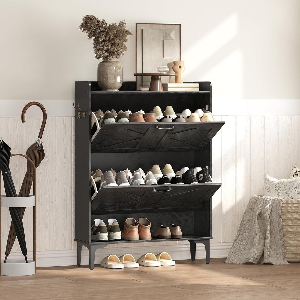 Shoe Storage Cabinet, Shoe Organizer with 2 Flip Drawers, Hidden Shoe Storage , Freestanding Shoe Cabinet Organizer