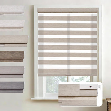 Linen Zebra Blinds for Indoor Windows, No Drill No Tools Windows Shades for Home, Light Filtering Shades for Privacy