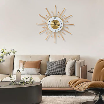 19.6 Inch Silent Large Wall Clock Decor, Gold Sunburst Starburst Wall Clocks Battery Operated Kitchen Office Home