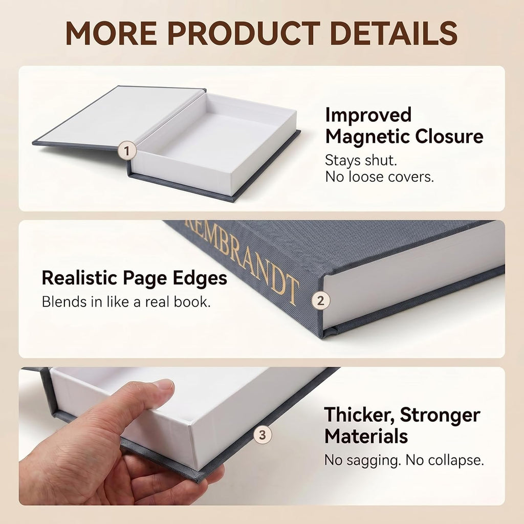 Decorative Book Set (3 Linen Fabric Simulation Book) Decorative Box with Hidden Storage Space Suitable for Decorating
