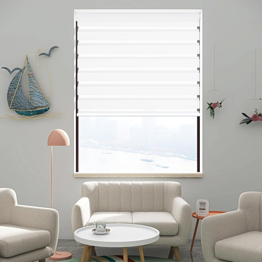 No Drill No Tools Cordless Zebra Blinds for Windows, Day & Night Dual Sheer Roller Shades,Easy Installation,Free-Stop