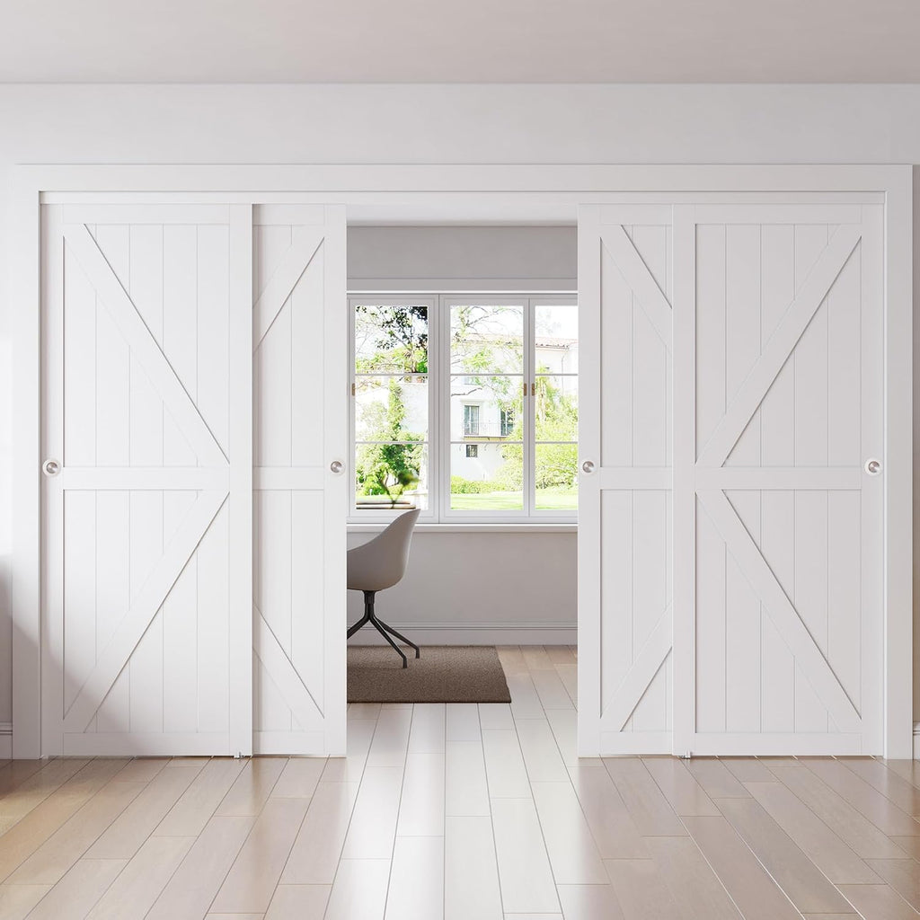 Closet Sliding Door, 96"×80"(Double Barn Doors 48"), Double K Shape Sliding Door with Hardware Kit, 