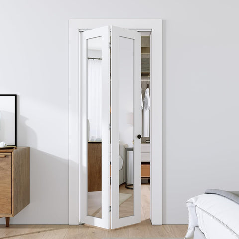 Bifold Doors, Mirror Closet Doors for 30'' x 80" with Sliding Hardware Kit Set, Interior Bi Fold Doo