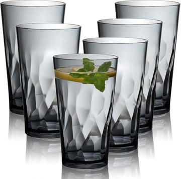 Unbreakable Plastic Drinking Glasses, Set of 6, Shatterproof Drinking Cups, Plastic glass cup,16 oz plastic Tumbler