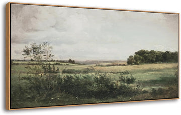 Framed Wall Art , Vintage Landscape Canvas Wall Art Prints, Nature Countryside Scenery Artwork, Retro Vast Grassland