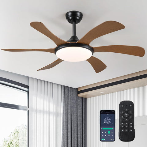 Ceiling Fans with Lights - 46" Outdoor Low Porfile Ceiling Fan with Remote/App Control, 6 Speeds Reversible, Timer and Dimmable, Modern Flush Mount Fan Light Fixture, Brown A101-B0DF71R59D