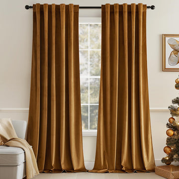 Velvet Curtains 52x108 inches 2 Panels Gold Brown Blackout Curtains