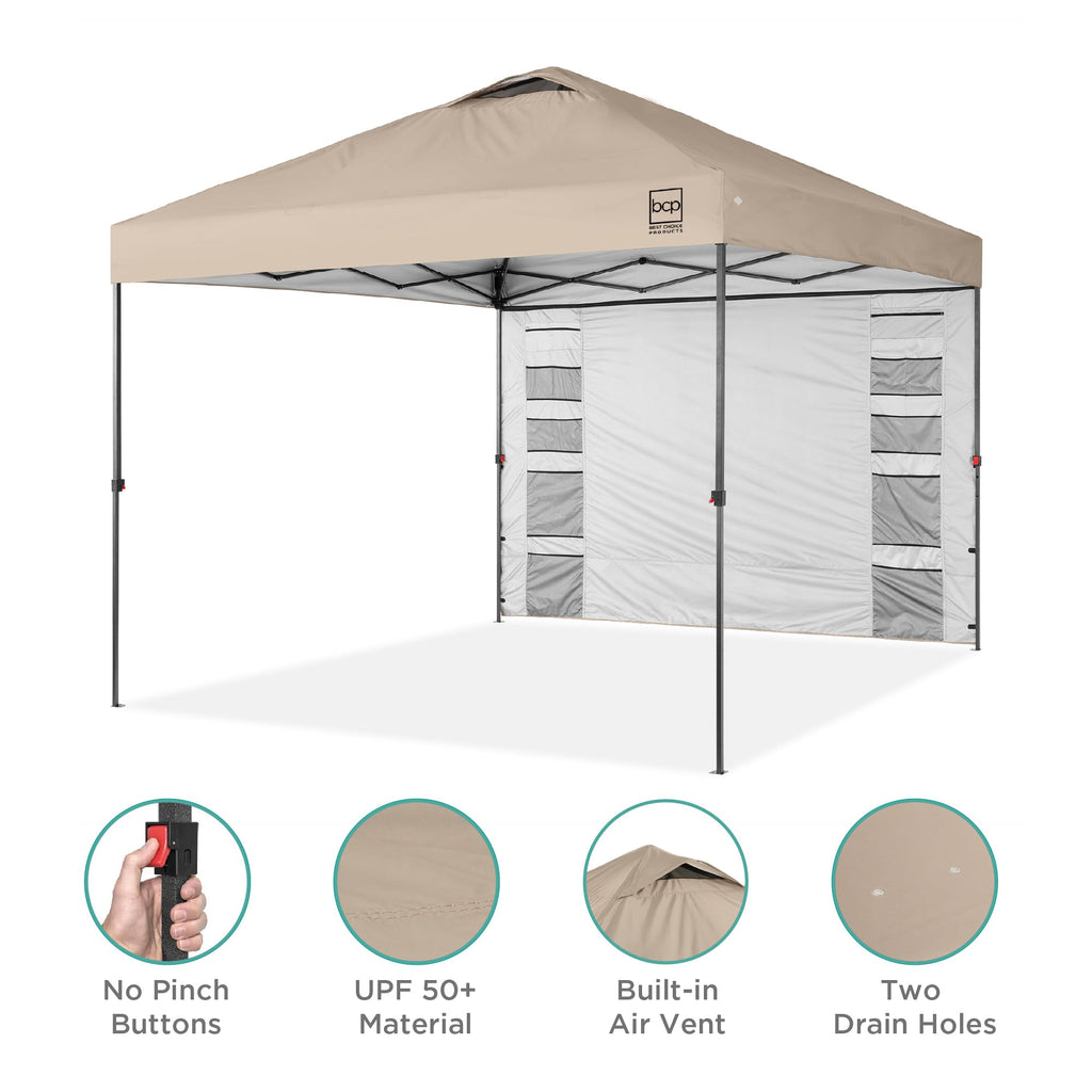 10x10 Pop Up Canopy Tent with Sidewall, Sand