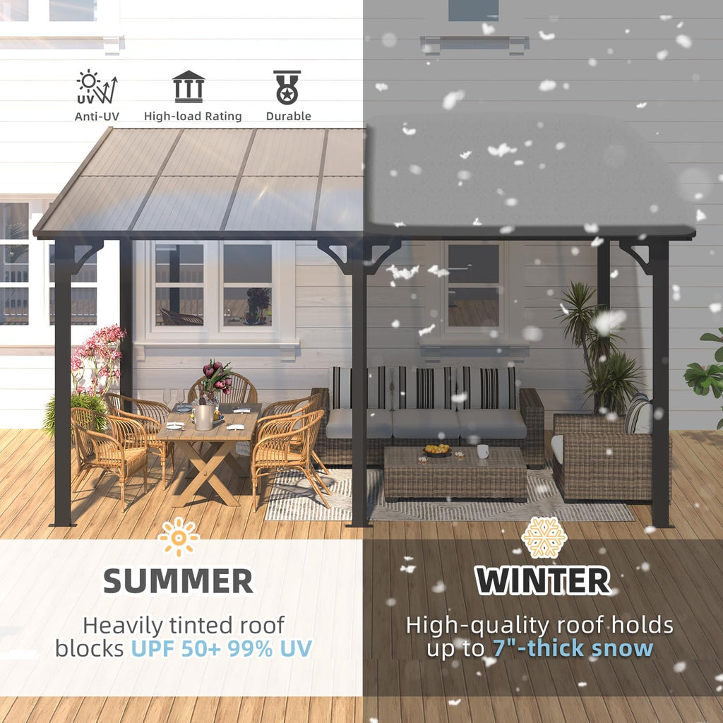 14' x 10' Gazebo for Patio, Hard Top Lean to Gazebo Pergola with Roof (140 Sq.Ft Shaded)