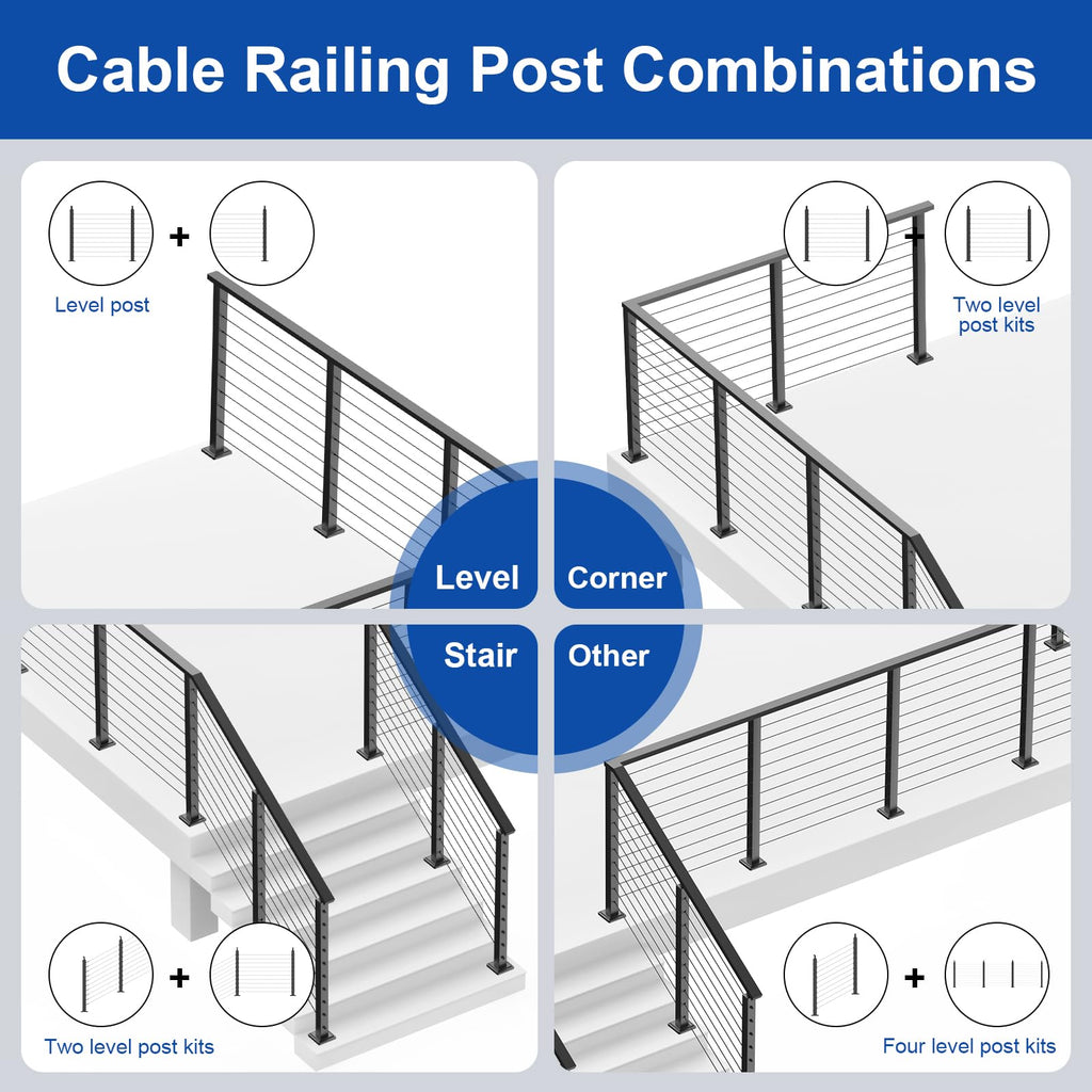 12FT-20FT Complete Set 36" Cable Railing Post Kit