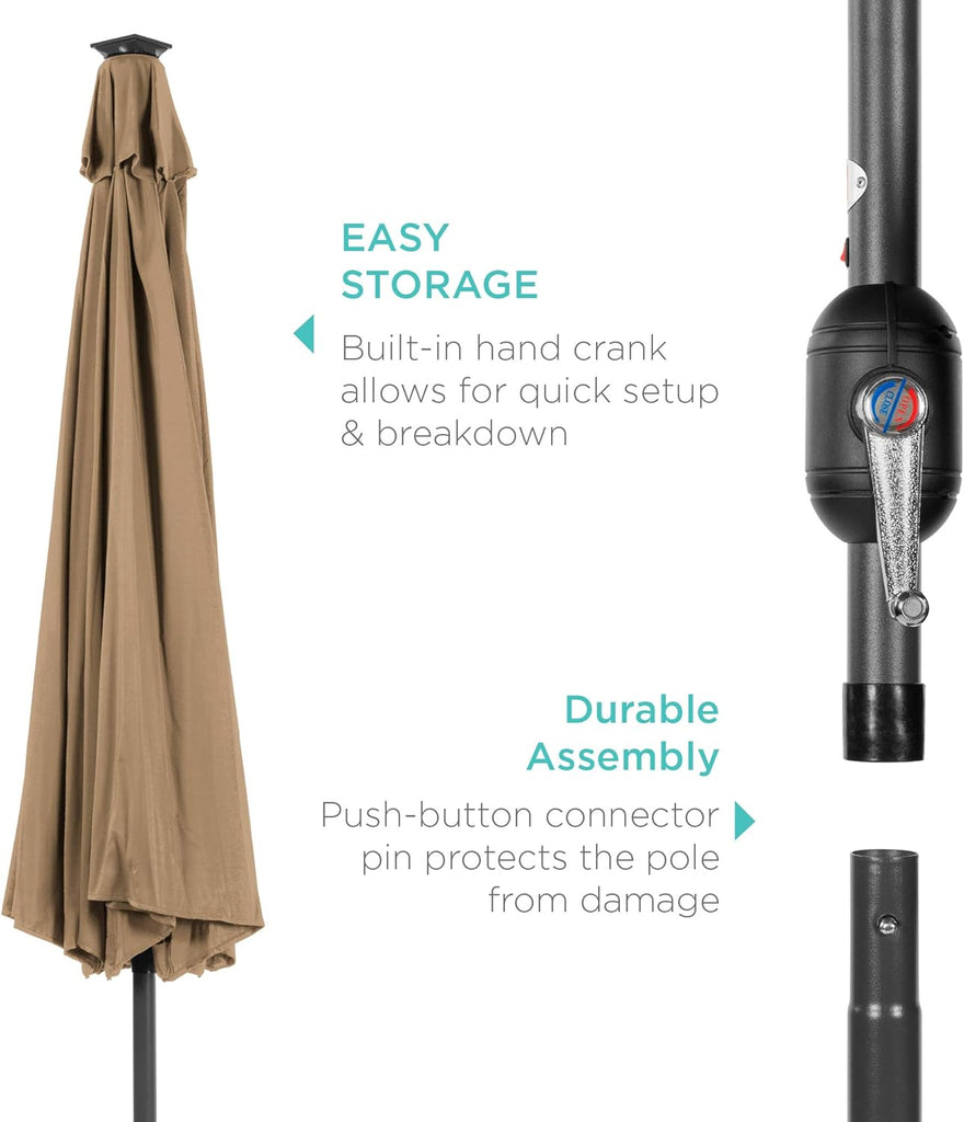 10ft Solar Polyester LED Lighted Patio Umbrella w/Tilt Adjustment and UV-Resistant Fabric - Tan