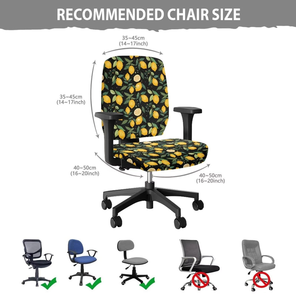 Lemon Leaf Print Office Computer Chair Covers, Split Stretchable Seat Cover Removable & Washable Rotating Chair