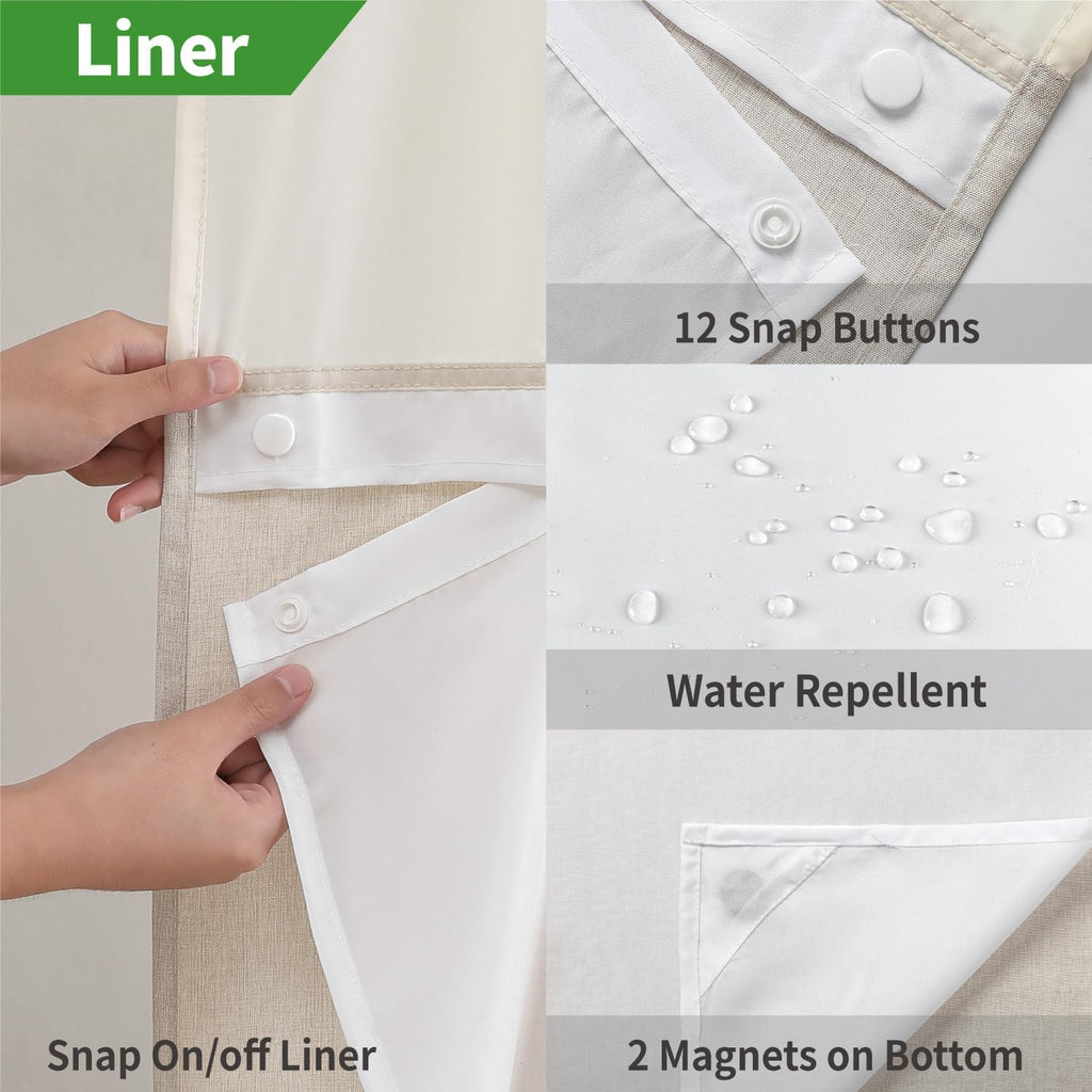 No Hooks Polyester Textured Shower Curtain with Snap-in Fabric Liner Set, Hotel Luxury Decor Shower Curtains with See