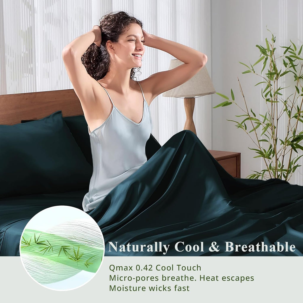 Sheet Set, Viscose Bamboo Sheets for Bed Set 4pcs, 100% Viscose Derived from Bamboo, Hotel Luxury Silky