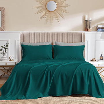 Short Alaskan King 108x80 in 4Pc Bed Sheet Set Cotton Teal Solid 15" Deep