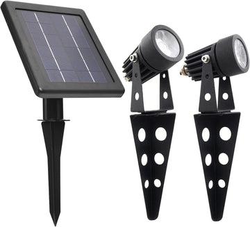 50X Twin Solar-Powered Cast Aluminium Warm White LED Spotlight 60-100 Lumen Per Light Fixture for Outdoor Garden Yard