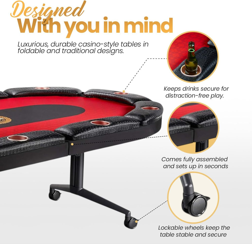 Triton Premium Foldable Poker Table - Poker Table for 10 Players Long-Lasting, Luxurious Vegas Style Casino