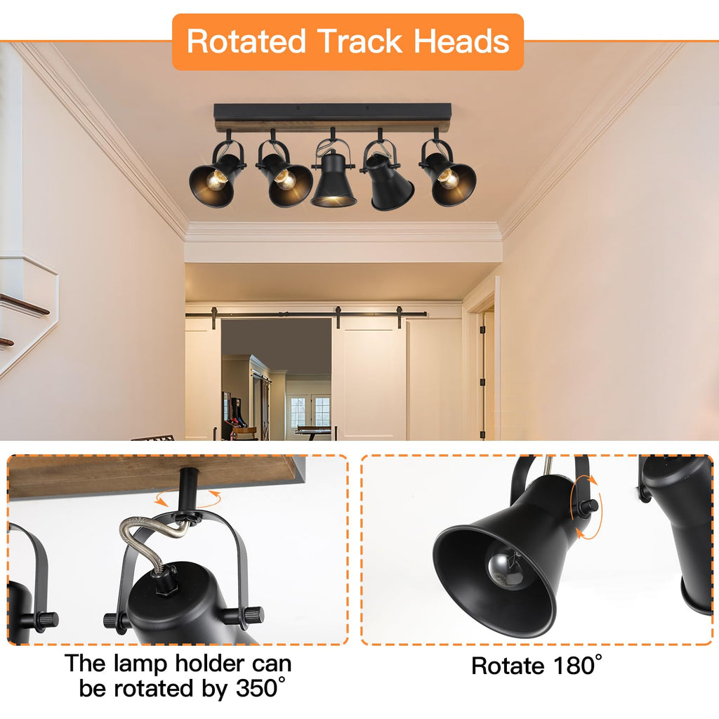Track Light Fixtures, Adjustable Ceiling/Wall Mount Spotlight, Industrial Black Kitchen Track Lighting