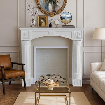 White Freestanding Fireplace Mantel Surround with Legs, Modern MDF Wooden Surround Mantel for Electric Fireplaces