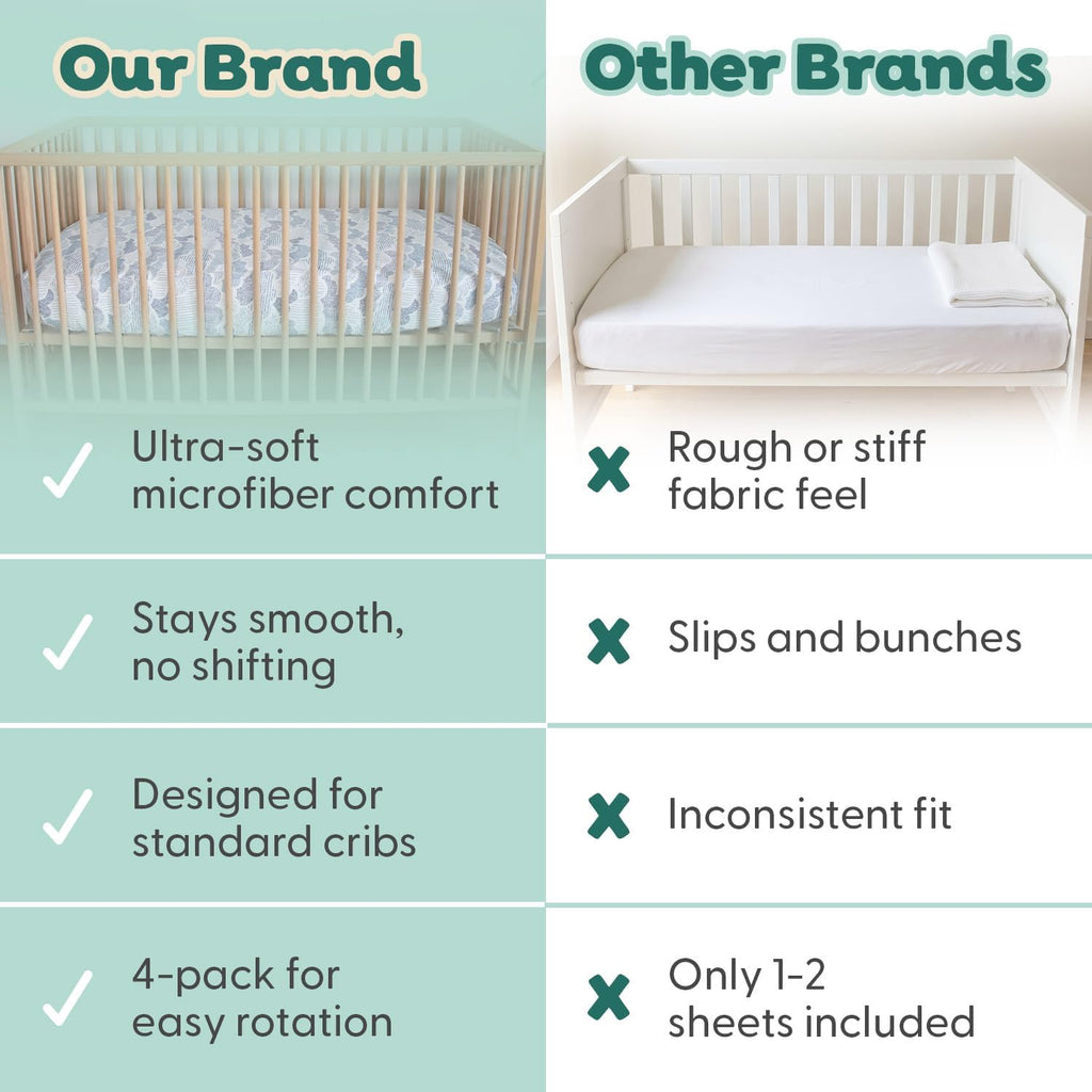 Soft Cloud 4pk Fitted Crib Sheet Set - Breathable Baby Crib Sheets for Girl or Boy, Fits Standard Mattress 52x28
