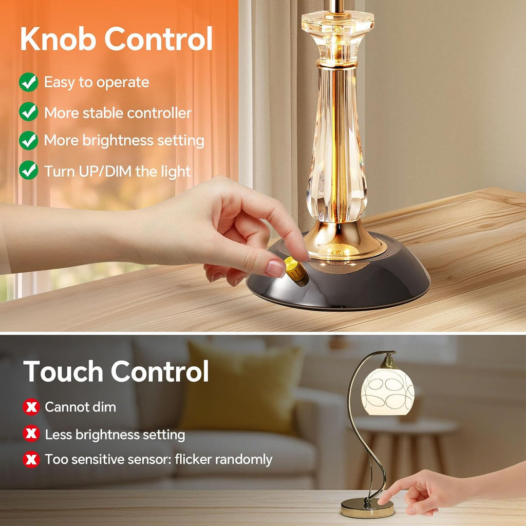 Crystal Table Lamp,Dimmable Bedside Lamp with ON/Off Switch Modern Glass Lamps Bedroom Living Room Decor (1PACK)