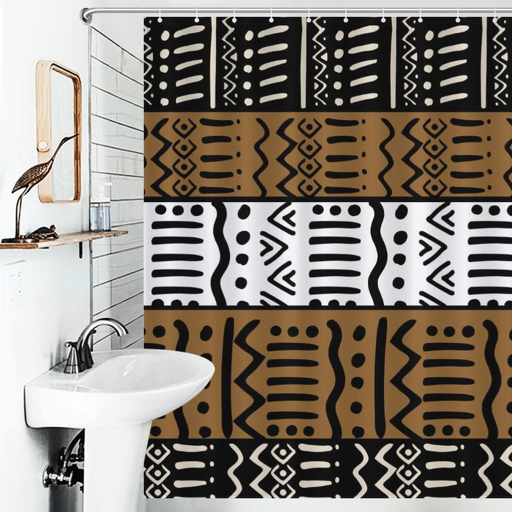 African Mudcloth Shower Curtain, oho Modern Abstract Geometric Print Tribal Africa Ethnic Pattern Bohemian Brown