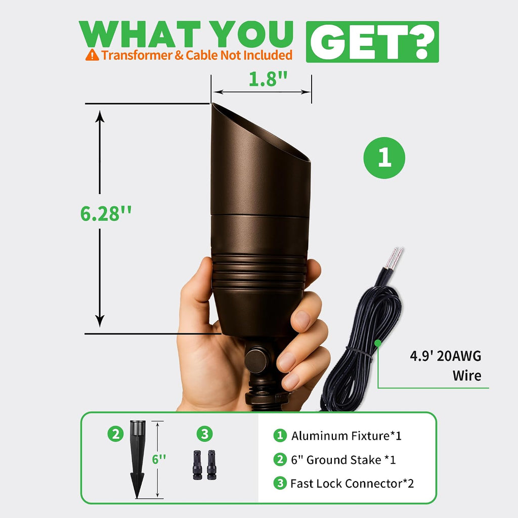 Low Voltage Spotlight, 3CCT 3000K/4000K/5000K Adjustable, Outdoor 12V LED Landscape Lighting, Waterproof IP65 ORB