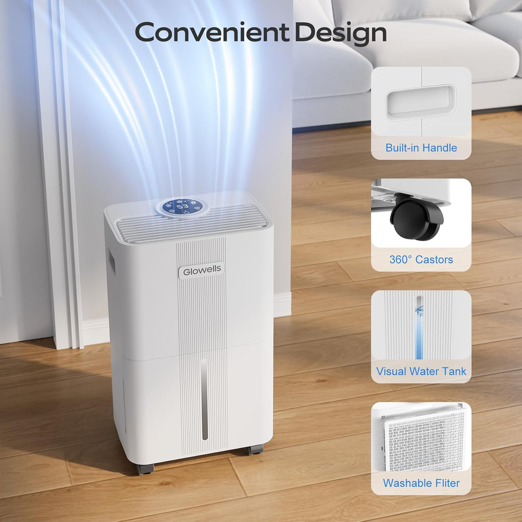 1600 Sq.ft Dehumidifiers for Home, 21 Pints Dehumidifier with Drain Hose for Basement