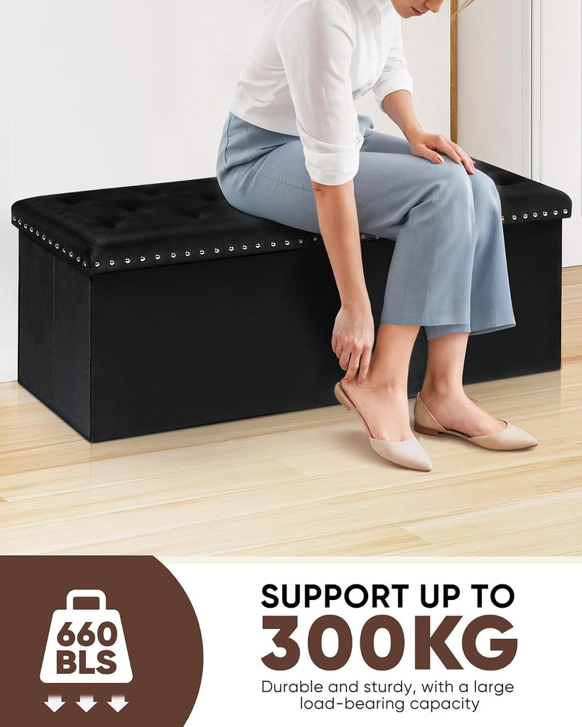 Storage Ottoman Bench, Folding Tufted Ottomans with Storage, Extra Large 140L Storage Boxes Footrest Bench , Luxury