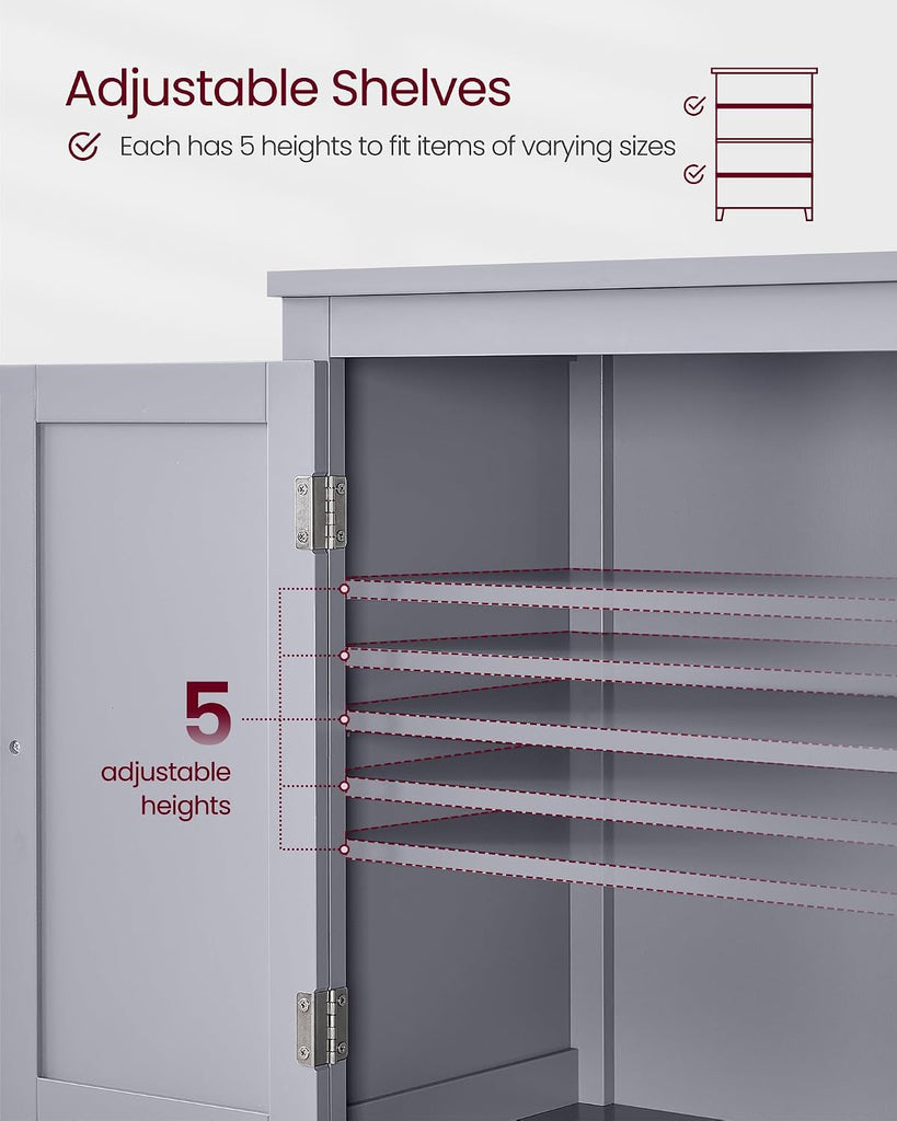 Floor Storage Cabinet, Freestanding Unit, 4 Doors | Adjustable Shelves, 11.8 x 23.6 x 43.3 Inches, Dove Gray