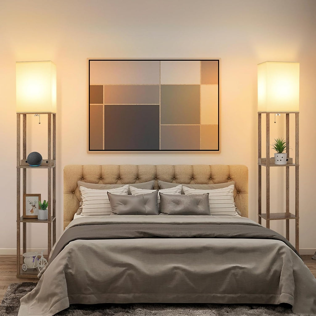 Modern Shelf Floor Lamp with Wireless Charger & Fast Charging USB Ports & Type C Port & 2 Power Outlets
