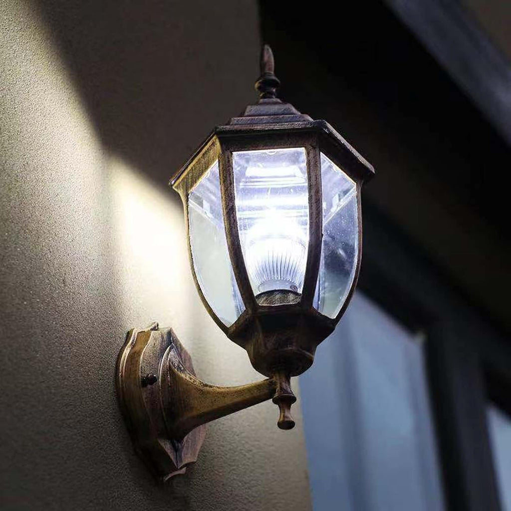 Outdoor Post Light, Vintage Hex Garden Wall Lamp Waterproof Outdoor Wall Light Corridor Courtyard Balcony Lamp for Pathway Garden Post Pole Mount - Black