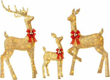3-Piece Large Lighted Christmas Deer Family Set 5Ft Outdoor Yard Decoration with 210 LED Lights, Stakes, Zip Ties
