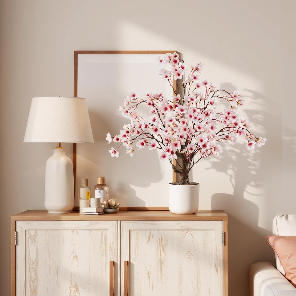 Artificial Cherry Blossom Tree 2FT, Faux Potted Tree Indoor