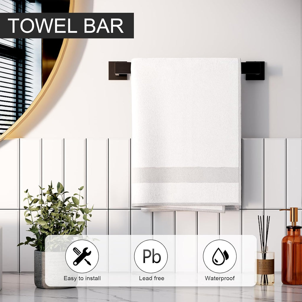 5-Piece Matte Black Bathroom Accessories Set, SUS304 Stainless Steel Wall Mounted 14.2 Inch Hand Towel Bar, Toilet