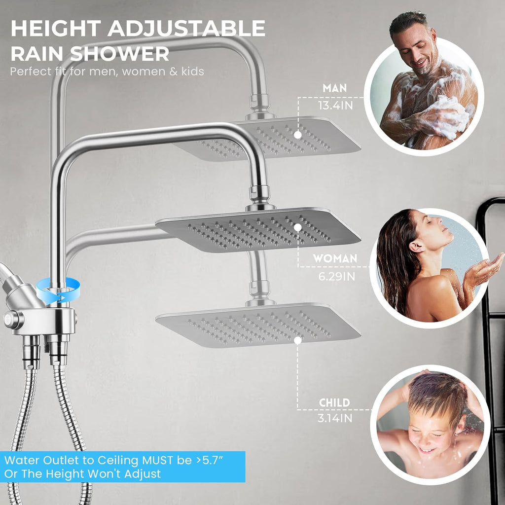 Dual Shower Head Combo, 8'' High Pressure Rain Shower Head with Handheld Spray, 6+1 Spray Settings Handheld Showerhead