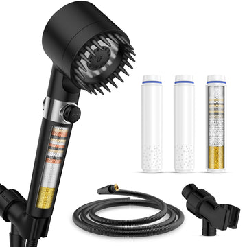Filtered Shower Head with Handheld, High Pressure Shower Heads with Filters (Jet Black)