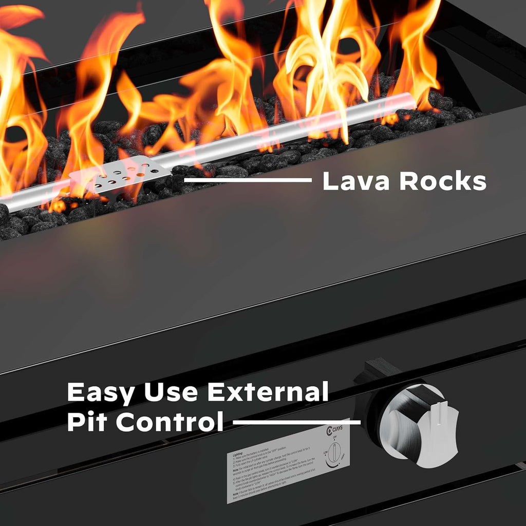 42 Inch Gas Fire Pit Table, 60,000 BTU Propane Pits for Outside with Steel Lid and Lava Rock