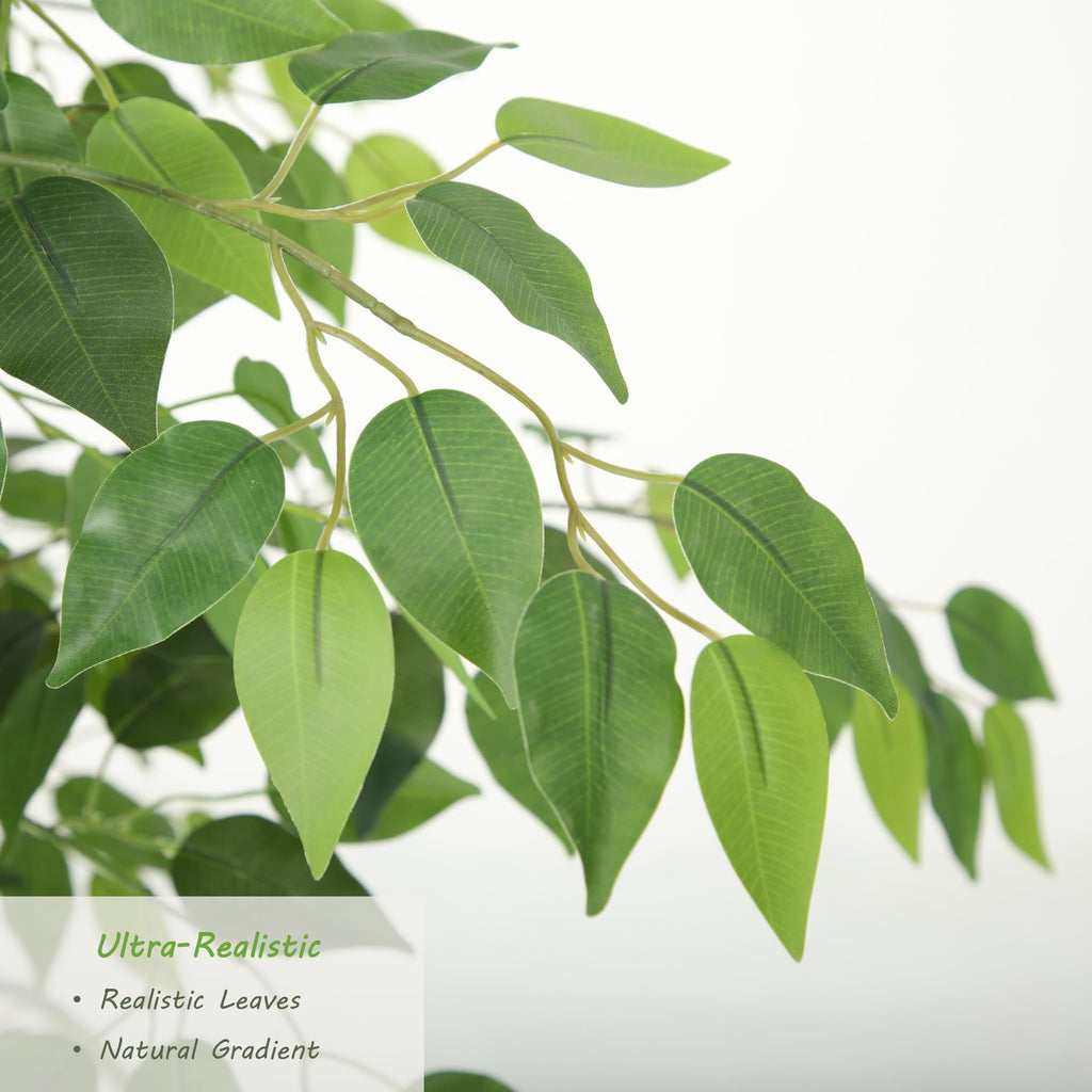 7ft Ficus Tree Artificial with Multi-Real Wood Trunks & White Planter, 84in Realistic Texture Potted Faux Ficus Tree