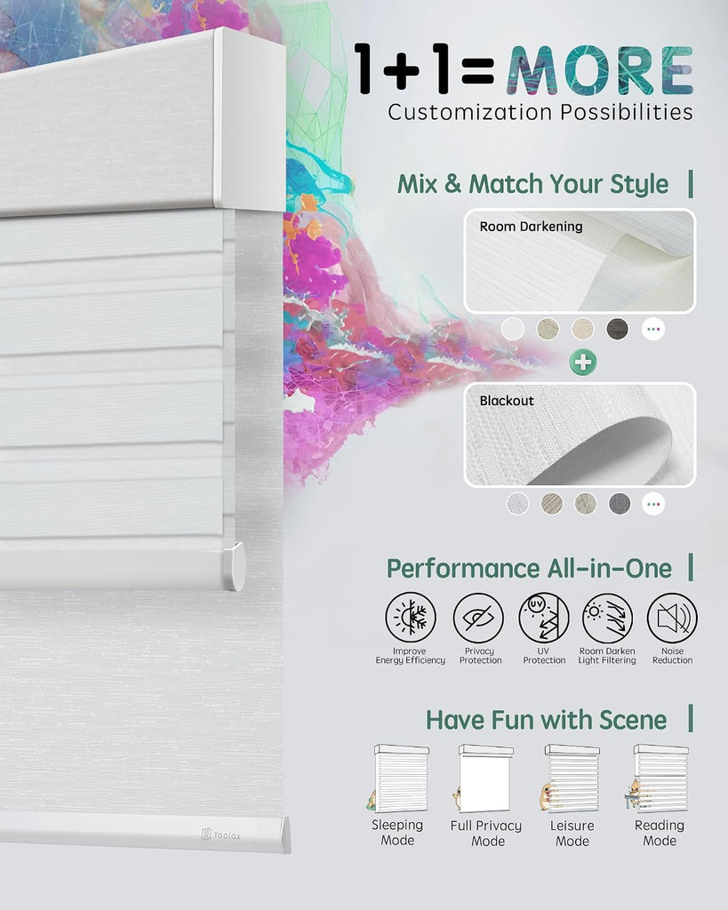 Smart Dual Roller Shades, Motorized Blinds with Remote Smart Zebra Shades Compatible with Alexa, Blackout & Room