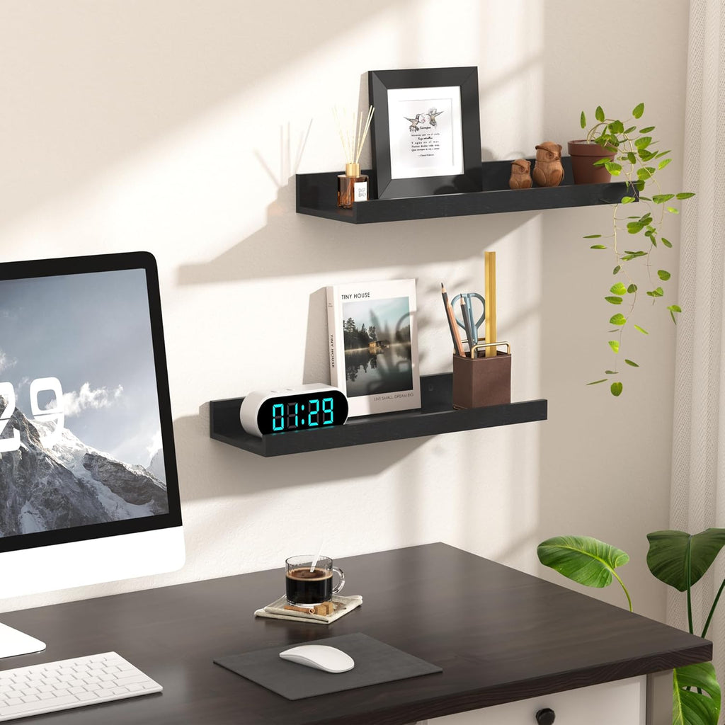 Floating Shelves for Wall Decor and Storage, Black, 6Pcs 15.7'' | Wall Mounted Wood Shelves , Laundry Room Display