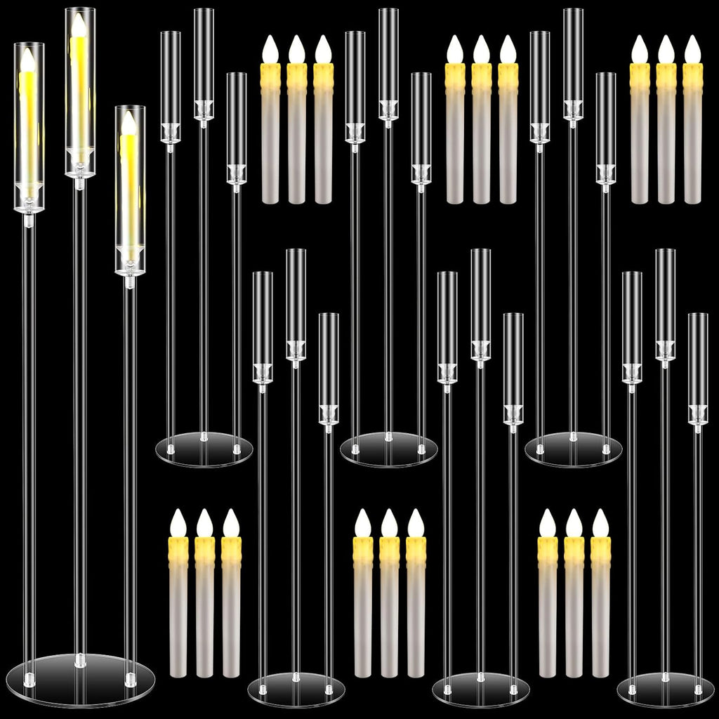 6 Set Acrylic Candelabra Centerpieces 3 Arms with 18 LED Candles 42.5'' Floor Tall Candle Holders with Acrylic Shade