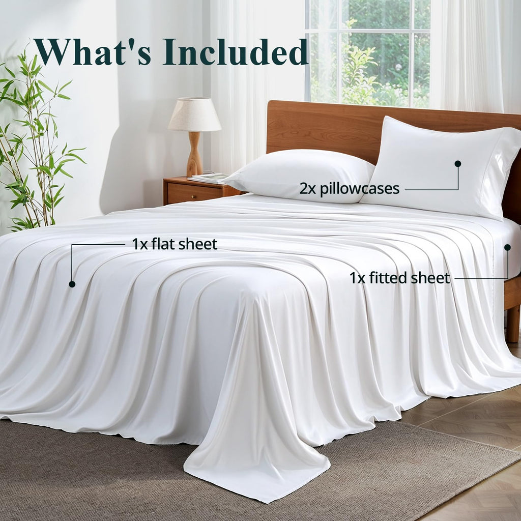 Bamboo Viscose Sheet Set Queen Size, Cooling Sheets Bed Set