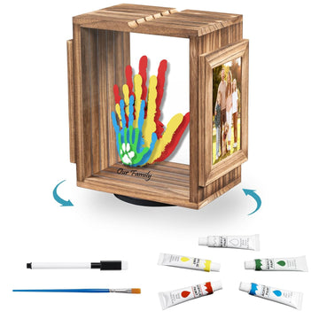 360 Rotating Family Handprint Kit, DIY Craft Keepsake Wooden Frame, Baby Footprint Kit, 5 Paint Colors Included