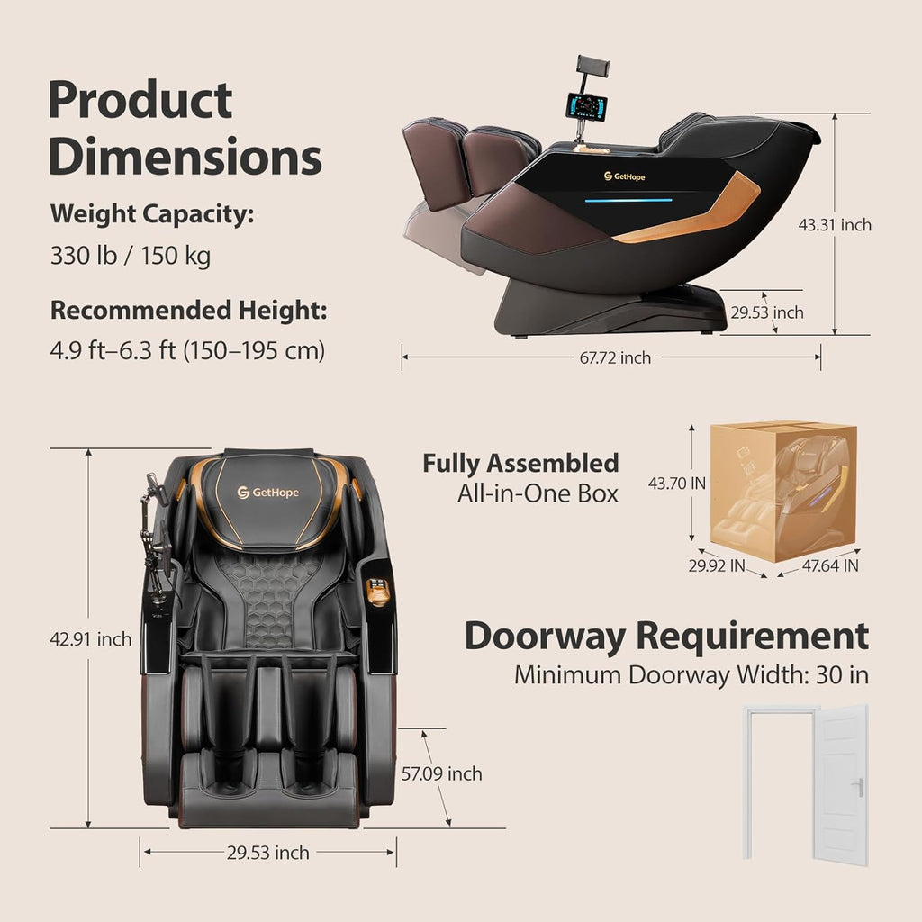 Massage Chair Full Body 4D Zero Gravity Massage Chair Recliner with 57.1" SL-Track Shiatsu Massage Lumbar Heat 40