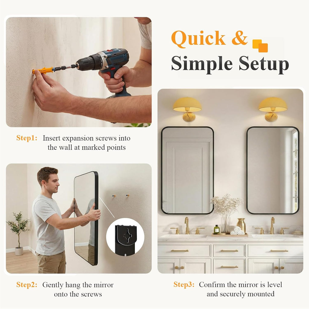 Bathroom Mirror for Over Sink, 20x28 Inch Wall Mount Mirror with a Rounded Rectangle and Matte Metal Frame