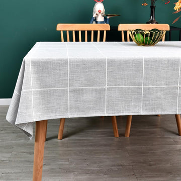 Farmhouse Table Cloth for Rectangle Tables Gray Plaid Boho Tablecloth Heavy Duty Cotton Linen Blend Washable &