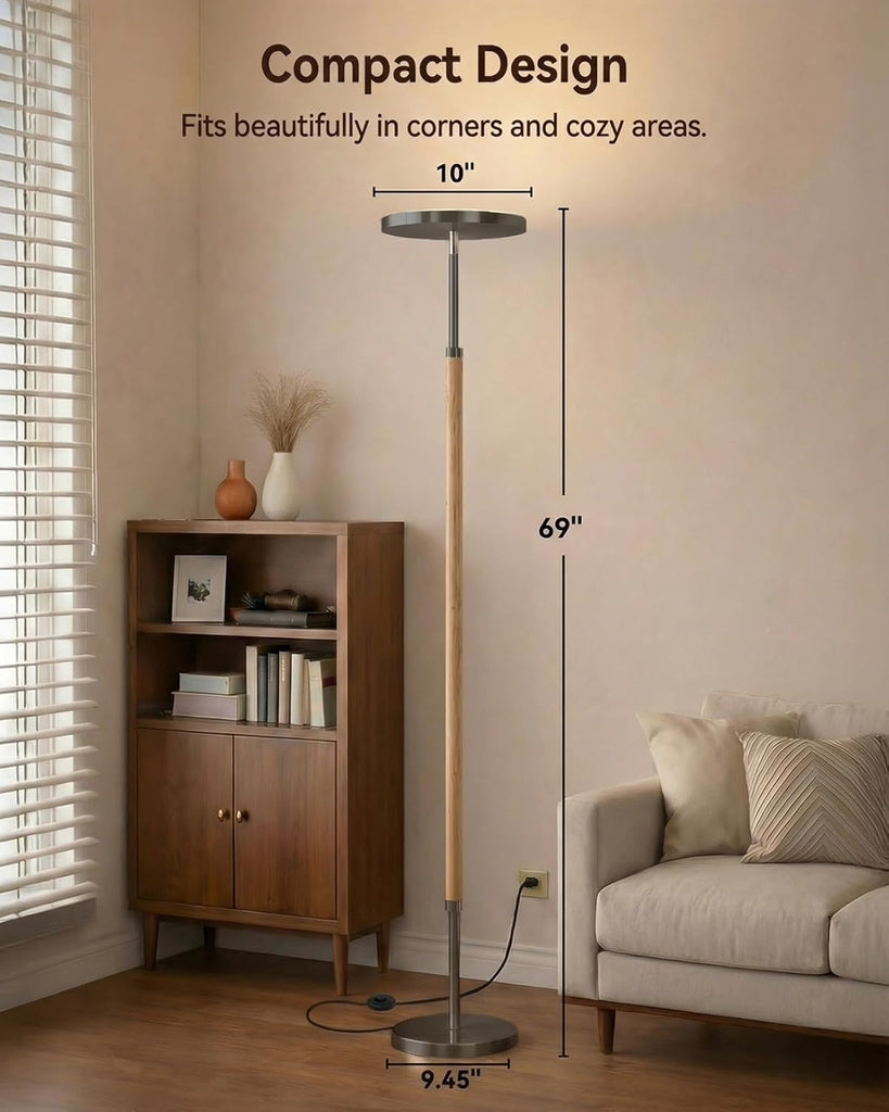 Wood Torchiere Floor Lamp, Super Bright Stepless Dimmable LED Uplight Standing Lamp with Remote Adjustable Color